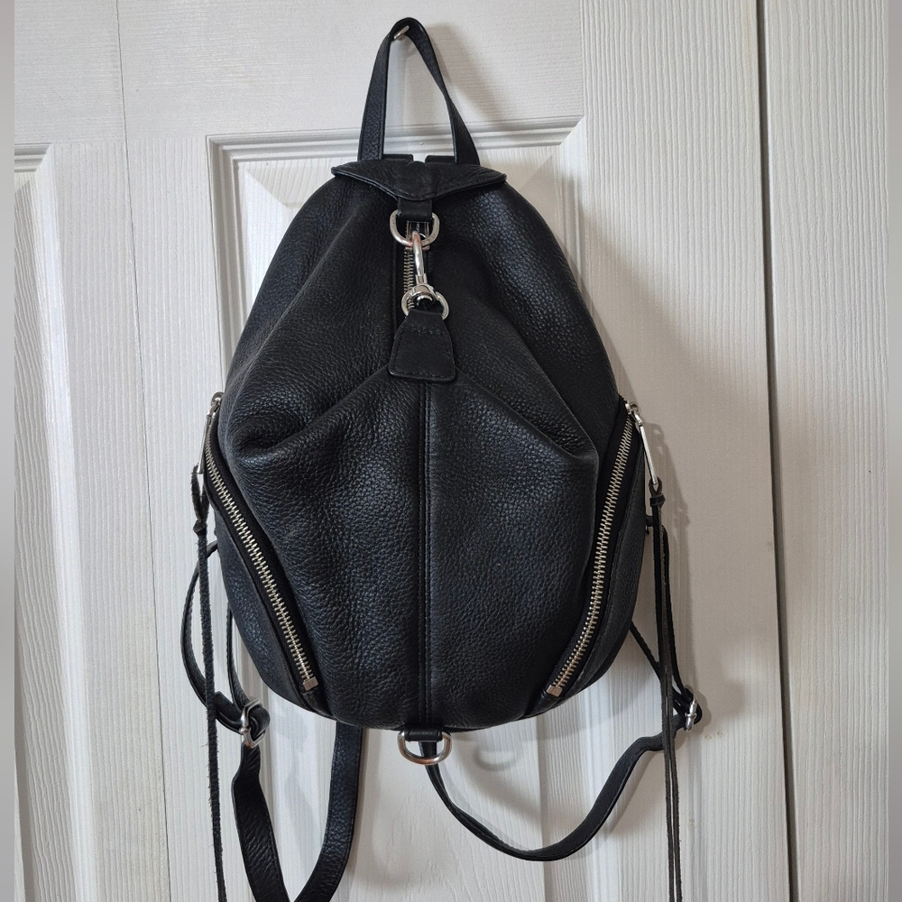 Rebecca Minkoff Julian Backpack Black Pebbled Leather Center Zip Restored - Picture 2 of 16
